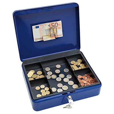 Afbeelding van Wedo Metalen Geldkist met Bankbiljet clip en 5 munt vakken Blauw