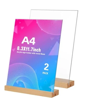 Afbeelding van Set van 2 A4 houten tafelstandaard in L &amp; T vorm prijskaartjes Met voet Reclame display standaard Voor menukaart