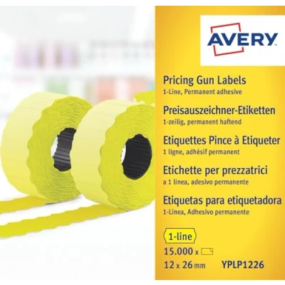 Image de Avery YPLP1226 Papier adhésif permanent perforé jaune 26 x 12 mm 15000 étiquette(s) (10 rouleau(x) 1500) Étiquettes de prix