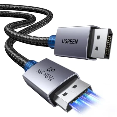 Afbeelding van UGREEN Displayport 2.1 kabel 16K 60Hz 8K DP naar 80Gbps VRR eARC Dolby HDCP2.3 nylon gevlochten aluminium compatibel met PS5 scherm PC HDTV grafische kaart monitor gaming (2 m)