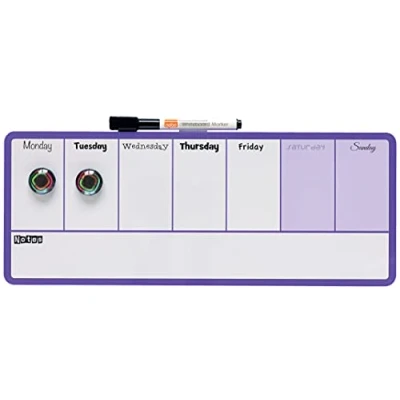 Afbeelding van Nobo Mini bord, weekplanner, magnetisch, droog afwasbaar, wandmontage, geïntegreerde pennenhouder, markers en magneten inbegrepen, 360 x 140 mm, paars, 1904048