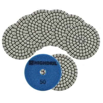 Afbeelding van HIGHDRIL Diamantpolijstpads 8 stuks 100 mm korrel #50 droge schijven voor het polijsten van marmer graniet kwarts
