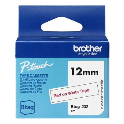 Image de Brother BTAG 232 Rouge sur blanc Rouleau (1,2 cm x 4 m) 1 cassette(s) boîte de suspension bande d&#039;étiquettes