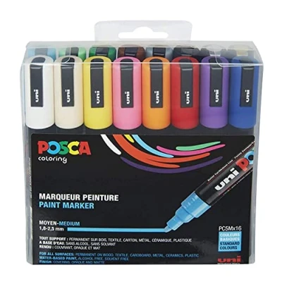 Afbeelding van Posca Paintmarker Pc 5m, Etui Met 16 Stuks In Geassorteerde Kleuren
