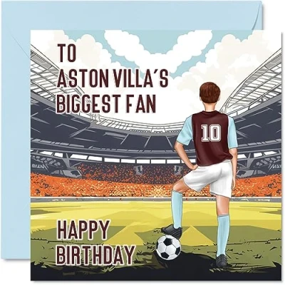 Afbeelding van Voetbalverjaardagskaart voor villa fans, grappige verjaardagskaart zoon, vader, broer, oom, collega, vriend, neef, 145 mm x