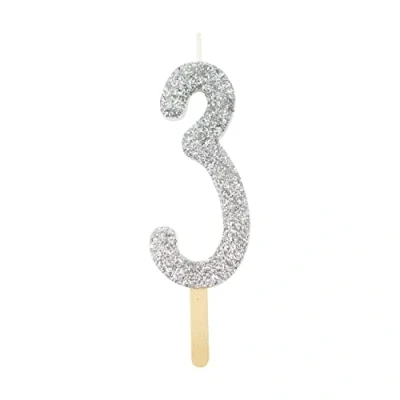 Afbeelding van PME Zilveren glitter nummer 3 kaars