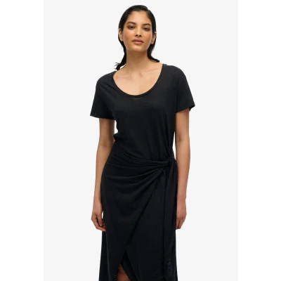 Afbeelding van Superdry Midi Wrap Jurk Dames Black 42 Zwart Jurkjes &amp; Rokjes