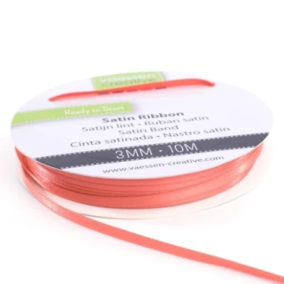 Afbeelding van Vaessen Creative Satijnen lint, 3 mm x 10 m, pastelrood, decoratief stoffen lint voor bruiloft, doop en verjaardagscadeaus