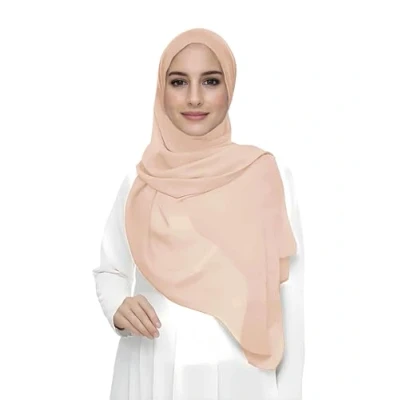 Afbeelding van Hijab sjaal voor moslimvrouwen, van mousseline, rechthoekig, lichte en soepele stof., Perzik roze