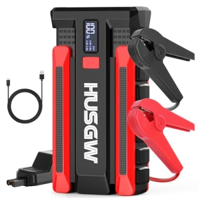 Afbeelding van Husgw auto starthulp 2000 A (tot 7 liter benzine/5,5 l diesel), draagbare 12 V met led zaklamp, startkabels, accubooster voor motorfiets