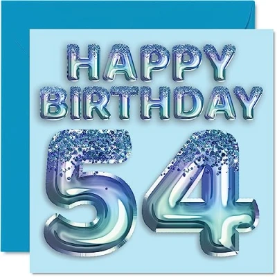 Afbeelding van Verjaardagskaart voor heren 54 jaar feestballon blauw glitter verjaardagskaarten jarige mannen, oom, opa,