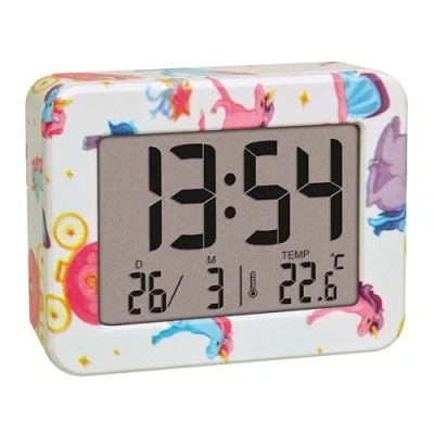 Afbeelding van TFA Dostmann Unicorn mini digitale wekker voor kinderen, 60.2044.41, nachtlampje op batterijen met datum en binnenthermometer, reiswekker, klein