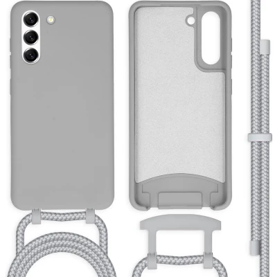Afbeelding van iMoshion Hoesje Geschikt voor Samsung Galaxy S21 FE met koord Color Backcover afneembaar Grijs