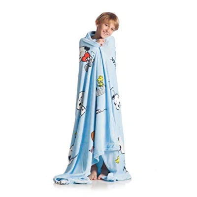 Afbeelding van Kanguru Snoopy deken, zeer zacht, microvezel fleecedeken voor bank, slaapkamer, kinderen, lichtblauw, afmetingen 130 x 170 cm