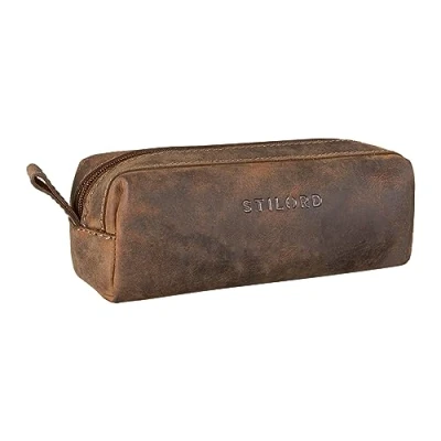 Afbeelding van STILORD Linus Vintage leren pennenetui voor dames en heren, Calais bruin