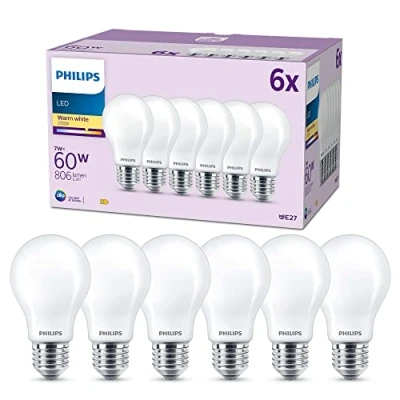 Afbeelding van Philips Classic LED, 6 stuks, E27, 60 W, warmwit, niet dimbaar