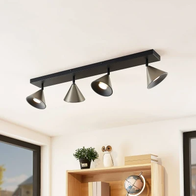 Afbeelding van Lucande plafondlamp design 4lichts ijzer H: 13.9 cm GU10 mat zwart, nikkel
