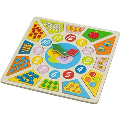 Afbeelding van New Classic Toys Houten Leerklok Leer de tijd aan hand van kleurrijke afbeeldingen