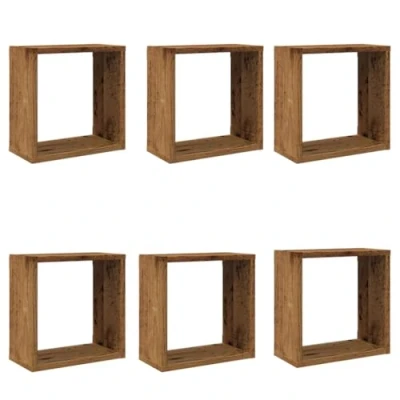 Afbeelding van vidaXL Wandschappen kubus 6 st 30x15x30cm bewerkt hout oud houtkleurig