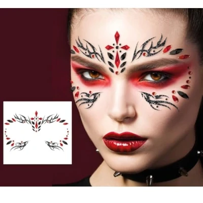 Afbeelding van FIESTAS GUIRCA Gothic gezichtssieraden Fantasie make up voor feestjes en feesten Ideaal accessoire volwassen vrouwen kostuum Veelkleurig