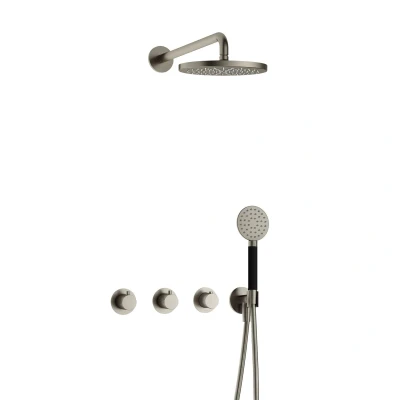Afbeelding van Hotbath Cobber Regendoucheset IBS70 Geborsteld Nikkel Ronde handdouche 20cm Hoofddouche Wandarm Handouche met wandhouder