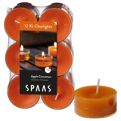 Afbeelding van Spaas Theelichten Clearlights Apple Cinnamon Branders Ø56x21 mm Gember 12 stuks Ca. 8 H