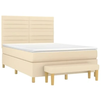 Afbeelding van vidaXL Boxspring met matras stof crèmekleurig 140x200 cm