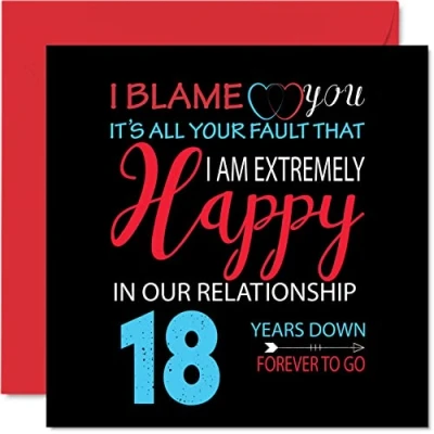 Afbeelding van Grappige kaart voor de 18e huwelijksdag echtgenoot en echtgenote Your Fault I&#039;m Extremely Happy wenskaart trouwdag partner, 145 mm x