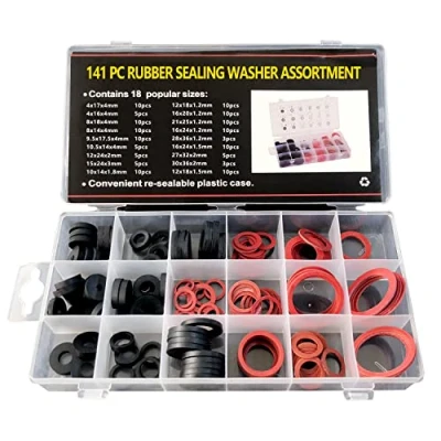 Afbeelding van Afdichtringen, set met 141 stuks, assortiment, 18 maten fiberringen en rubberen ringen, O voor sanitair, kraanaansluitingen, sifonafdichting
