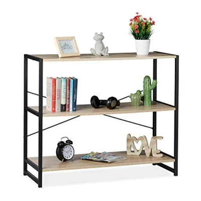 Afbeelding van Relaxdays boekenrek industrieel opbergrek 80 cm hoog 3 vakken vakkenkast rek