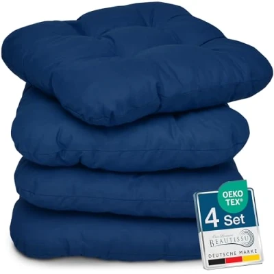 Afbeelding van Beautissu Lisa Set van 4 Zitkussen 40x40 cm Stoelkussens Eetkamer 8cm Vulling Donker Blauw