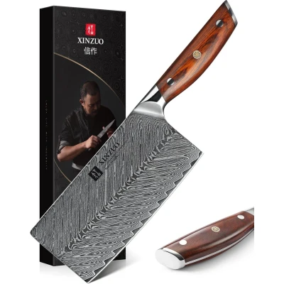 Afbeelding van Damascus Hakmes (67 lagen) Xinzuo B27 Yi Luxe &amp; Professioneel Vlijmscherp staal 30.5 cm Keukenmes met rozenhouten handvat