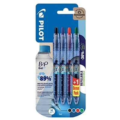 Afbeelding van PILOT Blister 4 B2P Gel rollerball Zwart/Blauw/Rood/Groen Medium punt