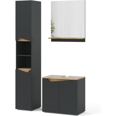 Afbeelding van Vicco Badkamermeubelset Marelle, Antraciet/Artisanaal eiken, 3 delen, met hoge eenheid