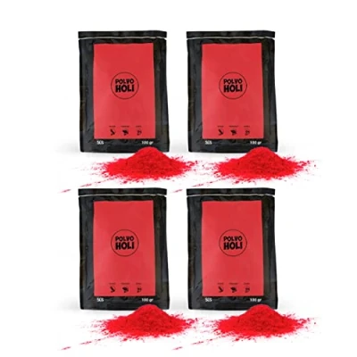 Afbeelding van POLVO Holi Set van 4 stofzakken 100 g (400 poeder) (rood)