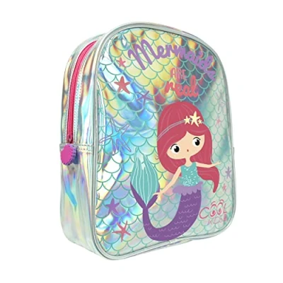 Afbeelding van PERLETTI Rugzak voor meisjes, 2, 3, 4, 5 jaar, kleine schooltas kleuterschool, reizen, kindertas, roze of zilver, met eenhoorn zeemeermin, schattig, duurzaam, reflecterend, Zeemeermin