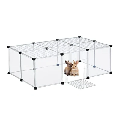 Afbeelding van Relaxdays konijnenrek 37 x 110 75 cm met dak &amp; deur voor konijnen, cavia&#039;s wit transparant