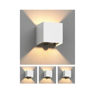 Afbeelding van ledscom.de 4 pièces Applique murale CUBEL pour l&#039;extérieur, IP65, Up /Downlight, détecteur de mouvement, blanc mat, carré, 1x G9 max. 10W