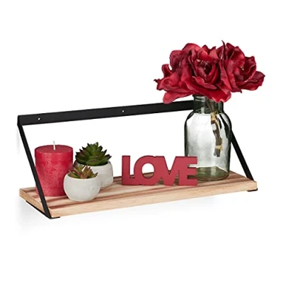 Afbeelding van Relaxdays Wandplank industrieel wandrek hout fotoplank boekenplank zwevend