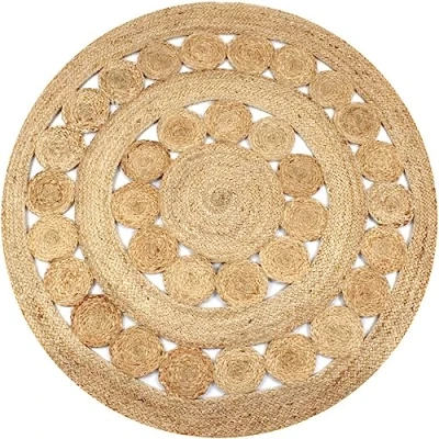 Image de vidaXL Tapis Jute design tressé 150 cm rond245344