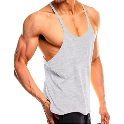 Afbeelding van Heren fitnessstudio strringer onderhemd bodybuilding training spiershirt katoen, Pln Grey