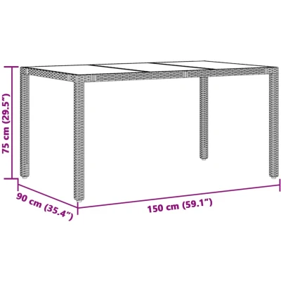 Afbeelding van vidaXL Tuintafel met glazen blad 150x90x75 cm poly rattan bruin