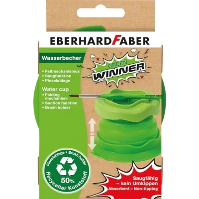 Afbeelding van Eberhard Faber 579935 Winner groene waterbeker met zuigfunctie en klapmechanisme, siliconen kom borstelhouder, voor school vrije tijd, 10152664