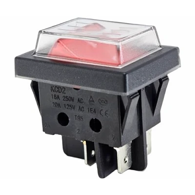 Afbeelding van tuimelschakelaar met waterdicht deksel 2 polig (4 polig) 16A 250V AC 30x22mm rode verlichte