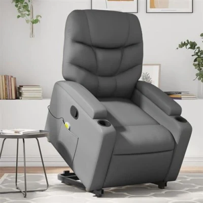 Image de vidaXL Fauteuil inclinable de massage Gris Similicuir3205052