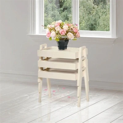 Afbeelding van Swiss Homes Bijzettafel 3 Delig Set Luxe Tafels MDF / Hout Wit