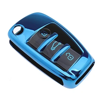 Afbeelding van Autosleutelhoes van TPU met 3 knoppen, anti val, blauw, compatibel A1, A3, A4, A6, Q3, Q5, Q7, S3, R8, TT