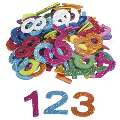 Afbeelding van Rayher 30228000 schuimrubber cijfers glitter, 3 cm, 100 stuks, zelfklevend, kleuren gemengd, glitter schuimstickers, schuimrubberstickers 0 9, om te decoreren