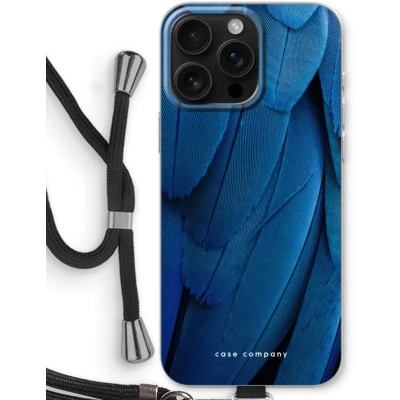 Afbeelding van Case Company® hoesje met Koord geschikt voor iPhone 16 Pro Max Pauw Telefoonhoesje Zwart Bescherming aan alle Kanten en Over de Schermrand