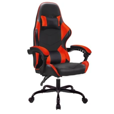 Afbeelding van T THREE. Ergonomische gamingstoel van leer, bureaustoel, computerstoel, racestoel, in hoogte verstelbaar, met hoofdsteun en lendensteun